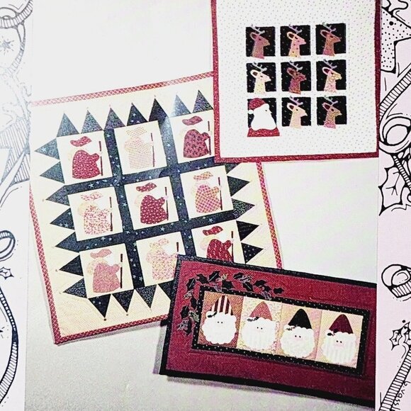 Little Brown House 3 SANTA Quilt No Sew Applique Patterns Wall Hanging reindeer - Picture 2 of 3